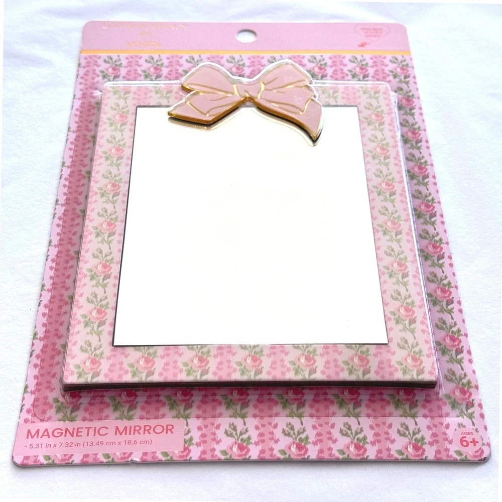 LoveShackFancy x Target Magnetic Mirror Floral Bow Locker Decor Pink 5x7